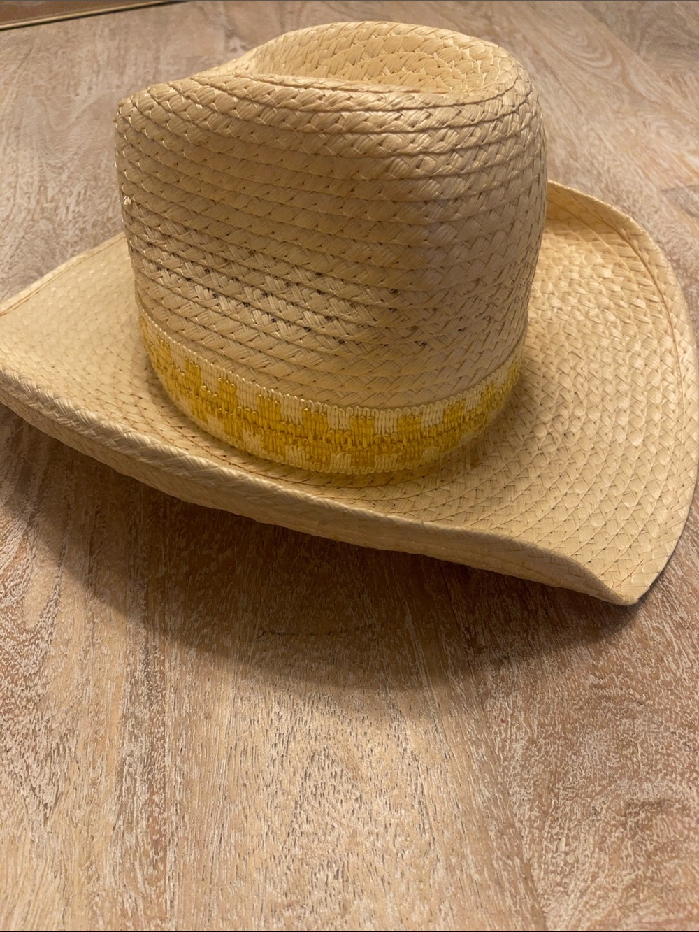 Vintage Straw Cowboy Hat with Yellow Band - Picture 3 of 5